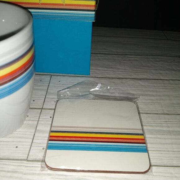 Bed Bath and Beyond Rainbow Striped Coffee Tea Mug Cup in Gift Box - Picture 4 of 9